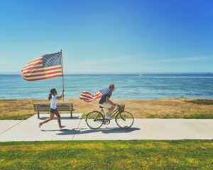 People riding bikes